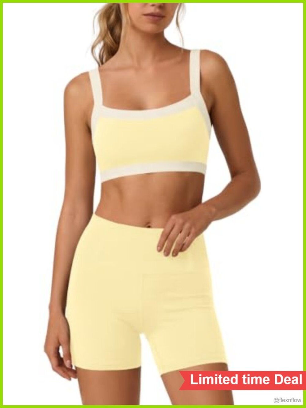 Womens Workout Set Square Neck Padded Sports Bra & Biker Shorts 2 Piece